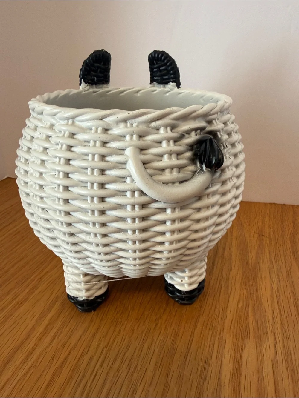 Whimsical Pink & White Cow Resin Planter